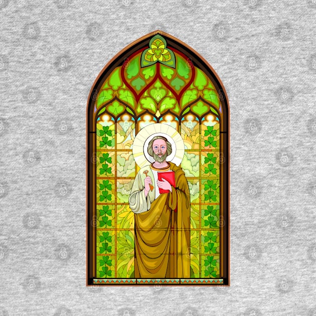 Stained glass window with holy Apostle Saint Patrick by Artist Natalja Cernecka